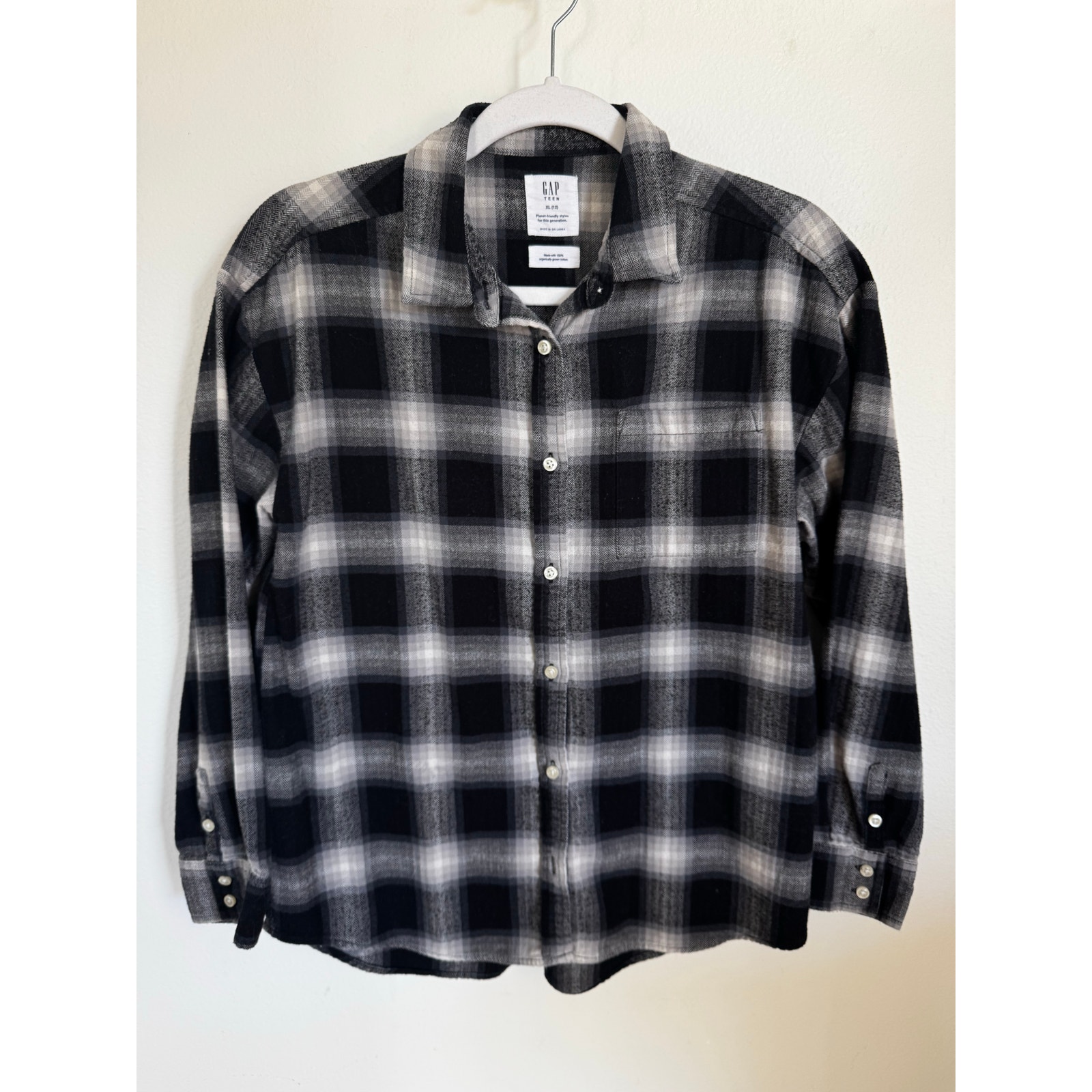 Gap Teen Flannel Button-Up Shirt Long Sleeve Plaid 100% Cotton Size Xl (12)